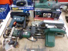 FIVE VARIOUS WORKSHOP POWER TOOLS.