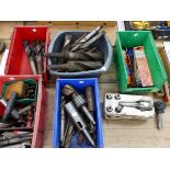 A QUANTITY OF LARGE MILLING AND LATHE CUTTERS AND DRILLS.