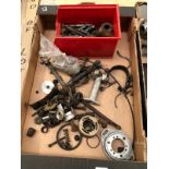 A SMALL COLLECTION OF VINTAGE MOTORCYCLE PARTS.