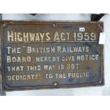 A VINTAGE BRITISH RAILWAYS CAST IRON SIGN.