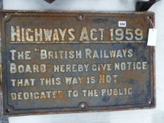 A VINTAGE BRITISH RAILWAYS CAST IRON SIGN.