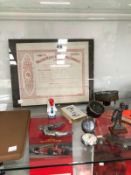 A JAEGER SPEEDOMETER, A VINTAGE MOTORCAR FUEL GAUGE AND OTHERS, DAIMLER HANDBOOK, AND OTHER CAR