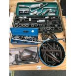 A KING DICK PART SOCKET SET, A QUANTITY OF ALLEN KEYS ETC, A HAND RIVETER, SPANNERS, AND A AIR