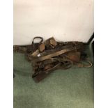 VARIOUS VINTAGE LEATHER HORSE HARNESS.