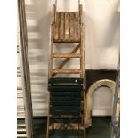 WOODEN DECORATORS STEPS AND TWO FOLDING CHAIRS.