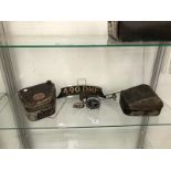 TWO JAMES MOTORCYCLE BATTERY BOXES, A SMITHS MA SPEEDOMETER ETC.