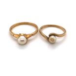 TWO 9ct HALLMARKED GOLD PEARL DRESS RINGS. FINGER SIZE R, AND M. GROSS WEIGHT 4.3grms.
