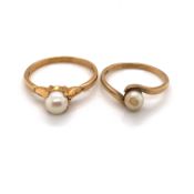 TWO 9ct HALLMARKED GOLD PEARL DRESS RINGS. FINGER SIZE R, AND M. GROSS WEIGHT 4.3grms.