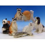 A COLLECTION OF RUSSIAN PORCELAIN ANIMALS TOGETHER WITH SOME WADE WHIMSIES