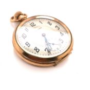 A GOLD PLATED OPEN FACE WALTHAM POCKET WATCH. THE CASE SIGNED WALTHAM , SEVEN JEWELS, USA.