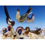 FIFTEEN RUSSIAN PORCELAIN BIRDS AND ANOTHER IN GLASS