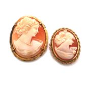 A VINTAGE 9ct GOLD PORTRAIT CAMEO BROOCH IN A 9ct GOLD HALLMARKED FRAME, DATED 1963 LONDON, TOGETHER