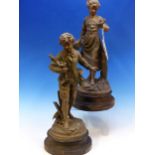 AFTER EMILE BRUCHON (1806-95), A PAIR OF SPELTER FIGURES OF A BOY WITH A BIRDS NEST AND A GIRL