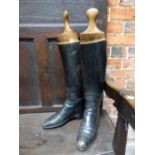 A PAIR OF BLACK LEATHER RIDING BOOTS FITTED WITH TREES BY ALKIT, CAMBRIDGE CIRCUS, LONDON