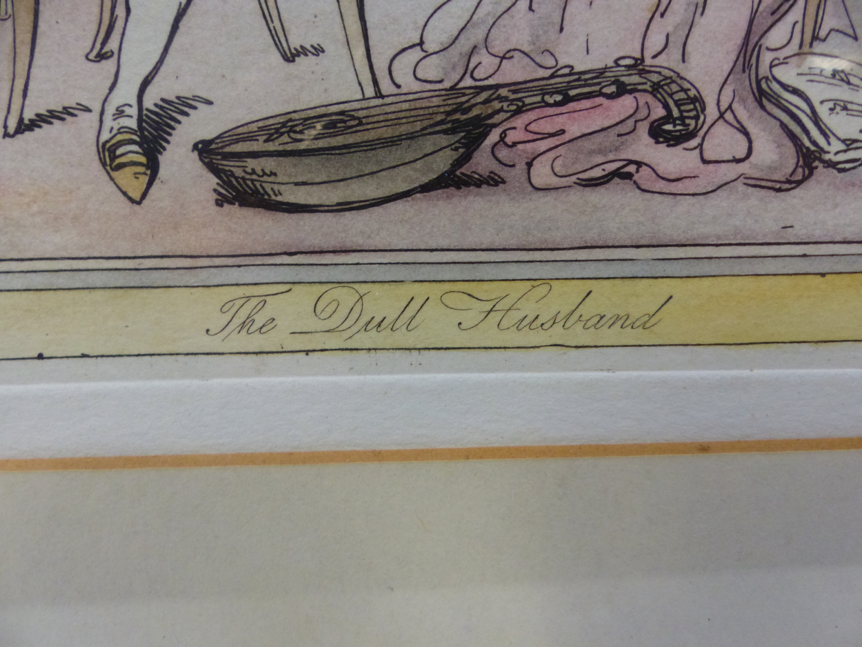 THOMAS ROWLANDSON 1757-1827), THE DULL HUSBAND, THE CARTOON SIGNED IN THE IMAGE AND DATED 1789. 19.5 - Image 4 of 8