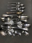 HALLMARKED SILVER GEORGIAN, VICTORIAN AND LATER VARIOUS SPOONS TOGETHER WITH FOUR SILVER
