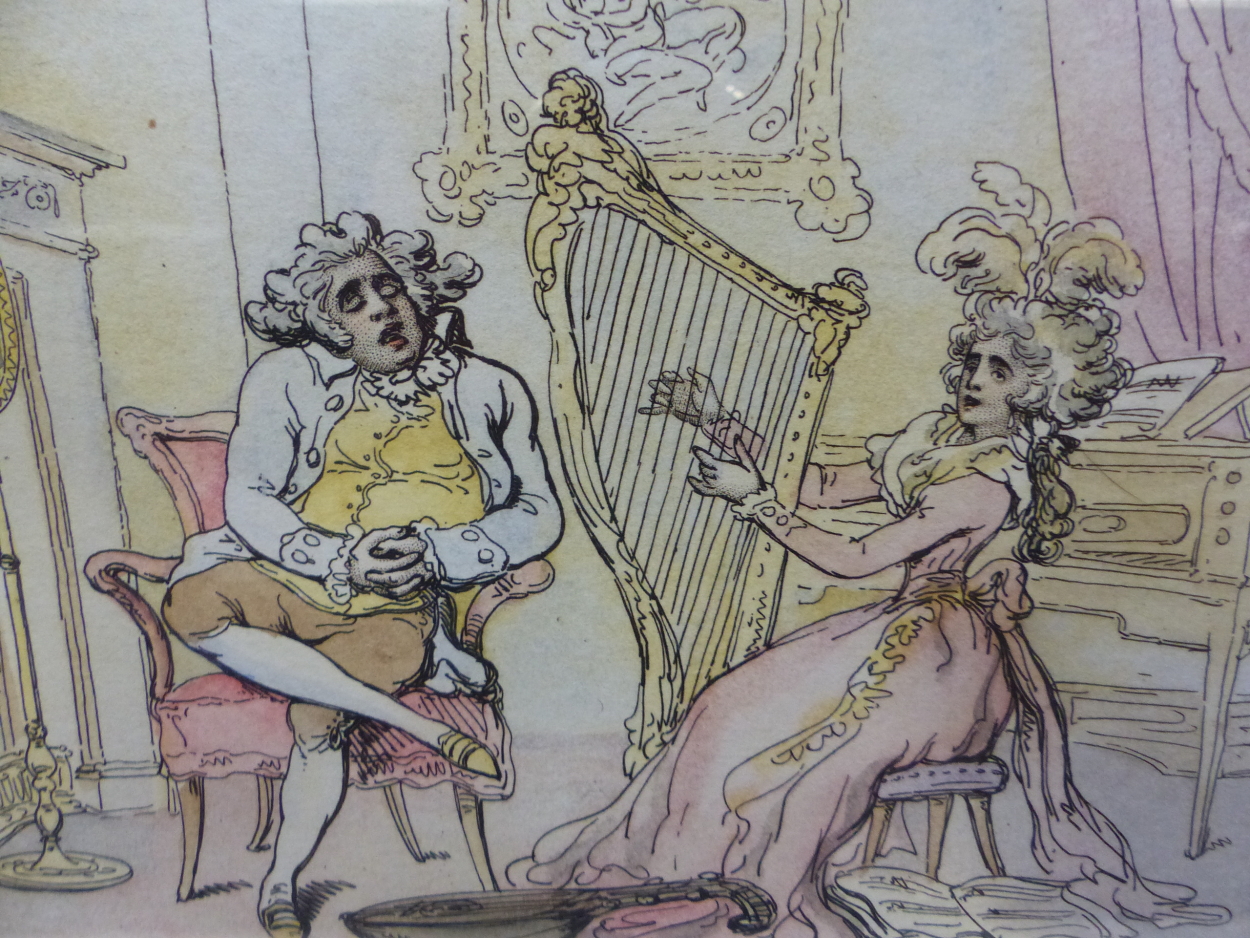 THOMAS ROWLANDSON 1757-1827), THE DULL HUSBAND, THE CARTOON SIGNED IN THE IMAGE AND DATED 1789. 19.5 - Image 5 of 8