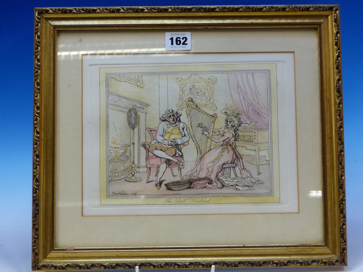 THOMAS ROWLANDSON 1757-1827), THE DULL HUSBAND, THE CARTOON SIGNED IN THE IMAGE AND DATED 1789. 19.5