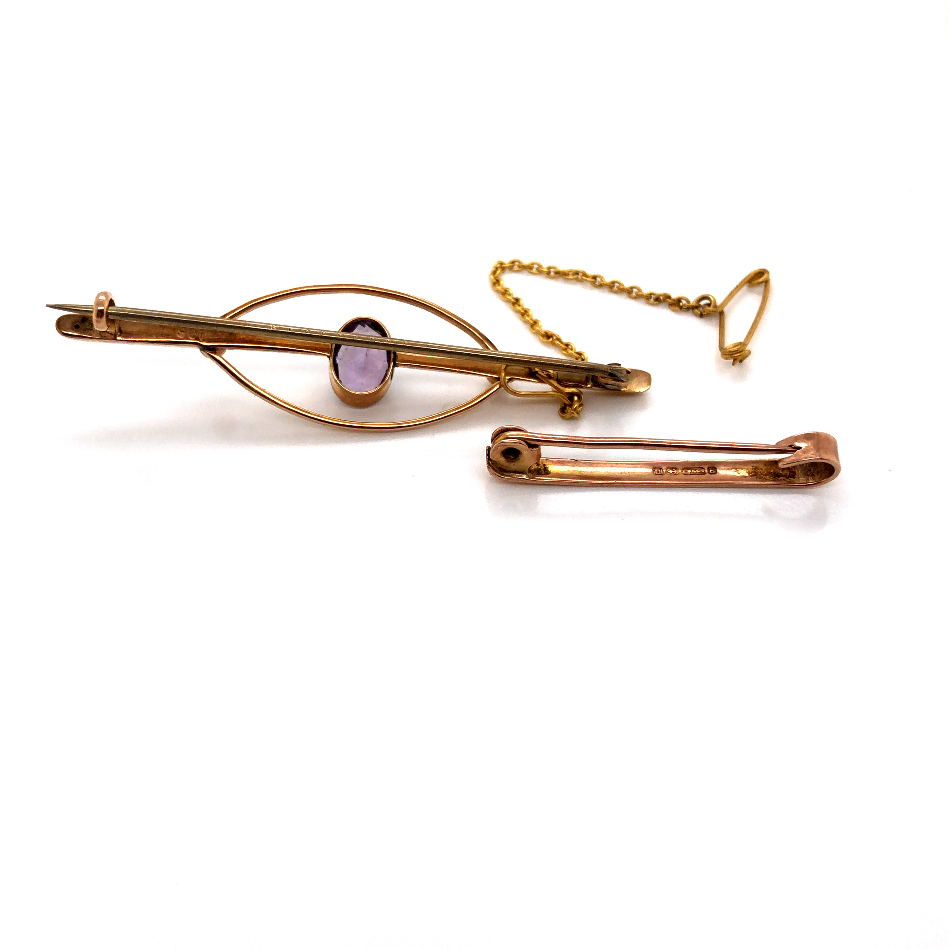 A 9ct GOLD ANTIQUE BAR BROOCH, TOGETHER WITH A FURTHER ANTIQUE BAR BROOCH, HALLMARKED 1912 - Image 2 of 2