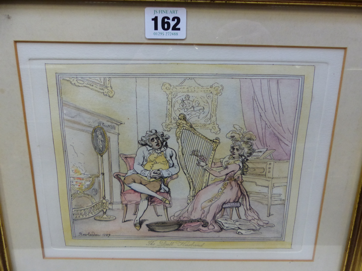 THOMAS ROWLANDSON 1757-1827), THE DULL HUSBAND, THE CARTOON SIGNED IN THE IMAGE AND DATED 1789. 19.5 - Image 6 of 8