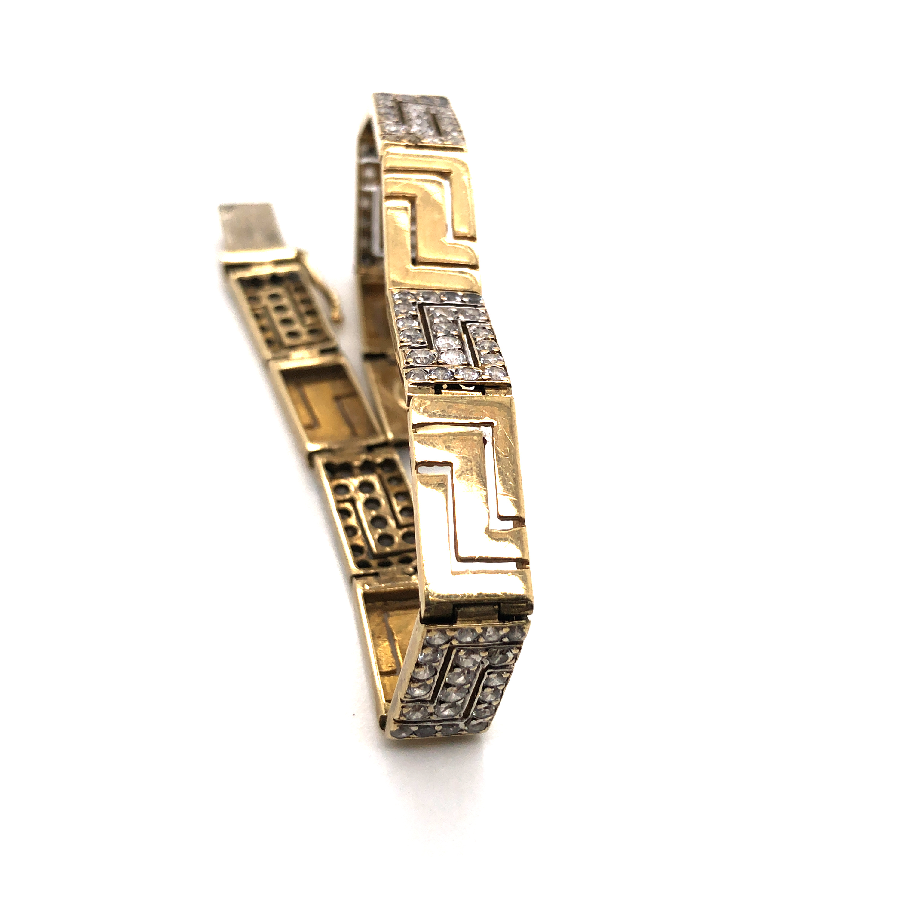 A 9ct HALLMARKED GOLD AND CUBIC ZIRCONIA PANEL BRACELET. SIGNED TOG. LENGTH 20cms. WEIGHT 16.6grms. - Image 3 of 3