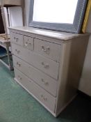 A GEORGIAN OAK CHEST OF THREE LONG AND THREE SHORT DRAWERS, LATER GREY PAINTED.