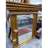 A LARGE GILT OVER MANTLE MIRROR.