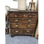 A 19th C. OAK CHEST OF TWO SHORT AND THREE GRADED LONG DRAWERS ON BRACKET FEET. W 102 x D 53 x H
