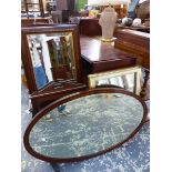 A LARGE EDWARDIAN INLAID OVAL MIRROR AND VARIOUS OTHERS.