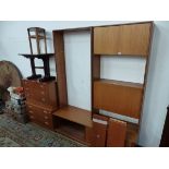 A G PLAN BOOK CASE UNIT, TWO THREE DRAWER CHESTS, A NEST OF TABLES AND ONE OTHER.
