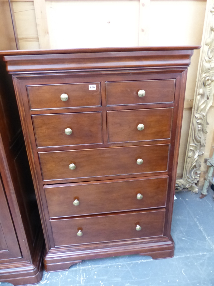 A GOOD QUALITY JOHN LEWIS NORMANDIE RANGE CHEST OF FOUR SHORT AND THREE LONG DRAWERS WITH CEDAR