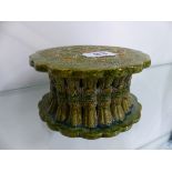 AN INTERESTING ORIENTAL GREEN GLAZED POTTERY STAND.