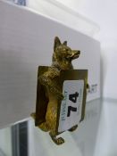 A COLD CAST BRONZE FOX HOLDING A PLACARD, A CHAMPAGNE TAP, TAPE MEASURES ETC.