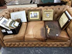 A CHESTERFIELD SOFA BUTTON UPHOLSTERED IN BROWN LEATHER. W 187cms.