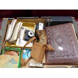 A KODAK FOLDING CAMERA, VARIOUS POSTCARDS, A PHOTO ALBUM ETC.