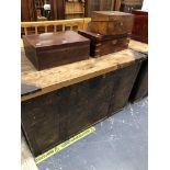 TWO SIMILAR SHEET IRON MOUNTED PINE CHESTS. W 109 x D 73 x H 67cms.