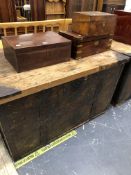 TWO SIMILAR SHEET IRON MOUNTED PINE CHESTS. W 109 x D 73 x H 67cms.