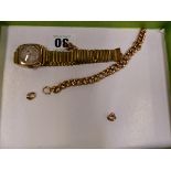 A 9ct GOLD HEAD ONLY ANTIQUE WRIST WATCH ON A GOLD PLATED BRACELET STRAP TOGETHER WITH AN ANTIQUE