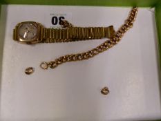 A 9ct GOLD HEAD ONLY ANTIQUE WRIST WATCH ON A GOLD PLATED BRACELET STRAP TOGETHER WITH AN ANTIQUE