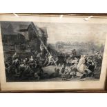 AFTER F GOODALL, AN ANTIQUE PRINT ENTITLED RAISING THE MAPOLE, 68 x 103cms