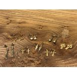 EIGHT PAIRS OF 9ct GOLD VARIOUS EARRINGS. GROSS WEIGHT 8.05grms.