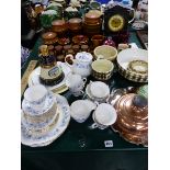 A VICTORIAN SLATE MANTLE CLOCK, HORNSEA STORAGE JARS, ART POTTERIES AND BLUE AND WHITE COLCLOUGH TEA