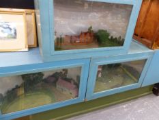 A GROUP OF THREE HANDMADE DIORAMAS , RURAL VILLAGE SCENES.