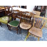 AN ERCOL SIDE CHAIR AND THREE OTHERS VARIOUS.