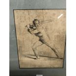 AN ANTIQUE PRINT OF A CRICKETER ENTITLED THE CUT, 27 x 21cms, TOGETHER WITH VARIOUS OTHER ANTIQUE