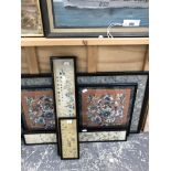 A SMALL COLLECTION OF VINTAGE CHINESE SILK WORK PANELS LARGEST BEING 40 x 80cms(6)