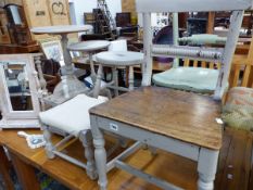 VARIOUS ANTIQUE AND LATER PAINTED SHABBY CHIC STYLE OCCASIONAL FURNITURE AND CHAIRS.