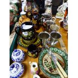 VARIOUS DECORATIVE POTTERY WARES, PLATED GOBLETS ETC.