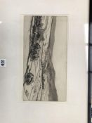 MAY TREMEL, 20th.C ENGLISH SCHOOL, PENCIL SIGNED, LANDSCAPE ETCHING, 20 x 35cms
