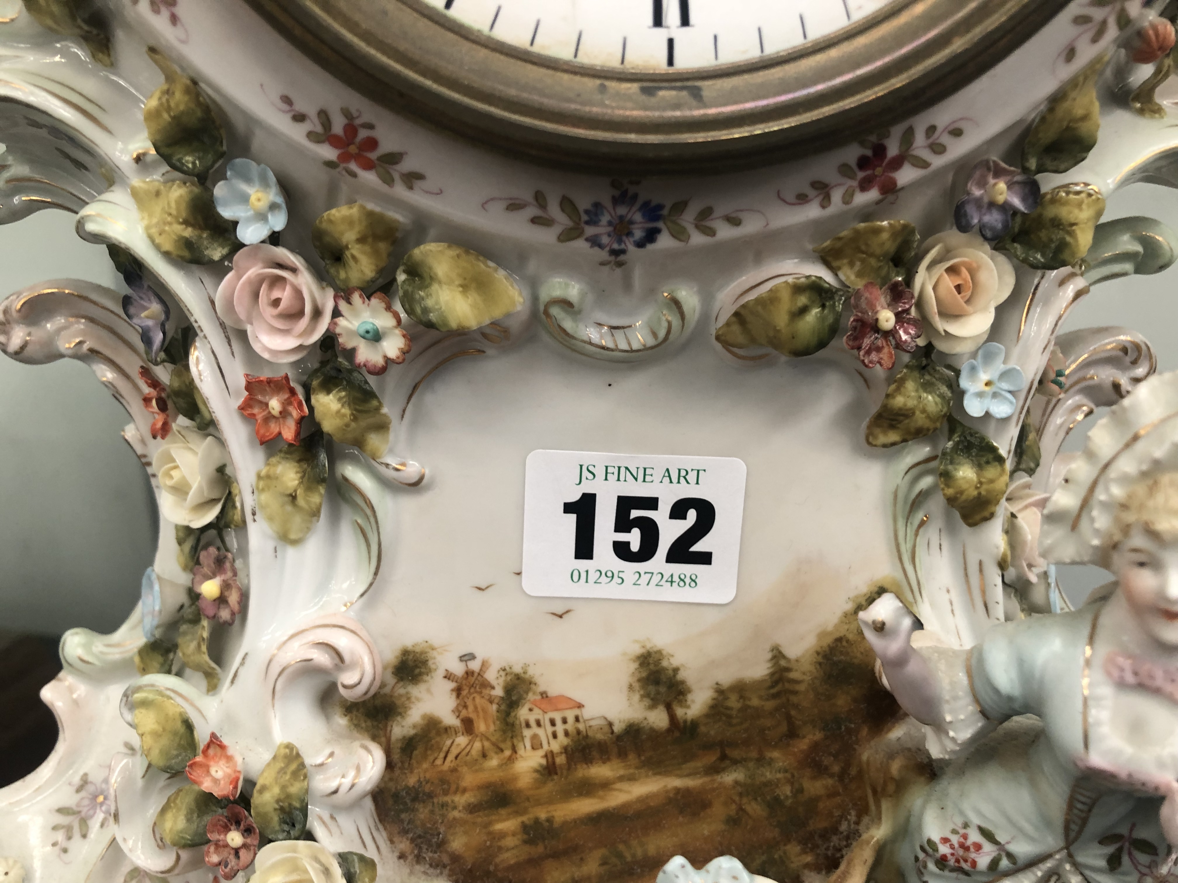 A BREGUET MARKED DIAL TO A CLOCK STRIKING ON A BELL IN A FLOWER ENCRUSTED PORCELAIN CASE - Image 2 of 10